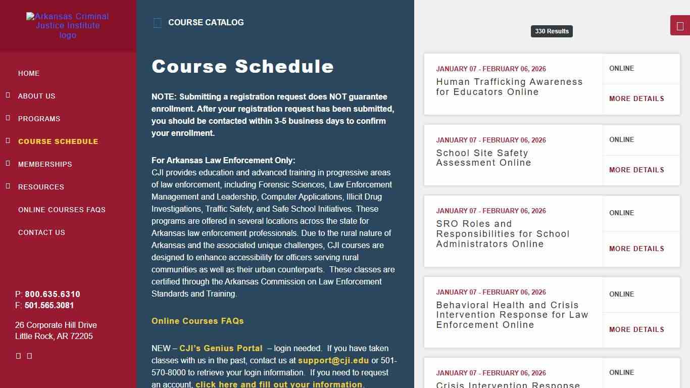 Course Schedule - Arkansas Criminal Justice Institute Arkansas Criminal Justice Institute
